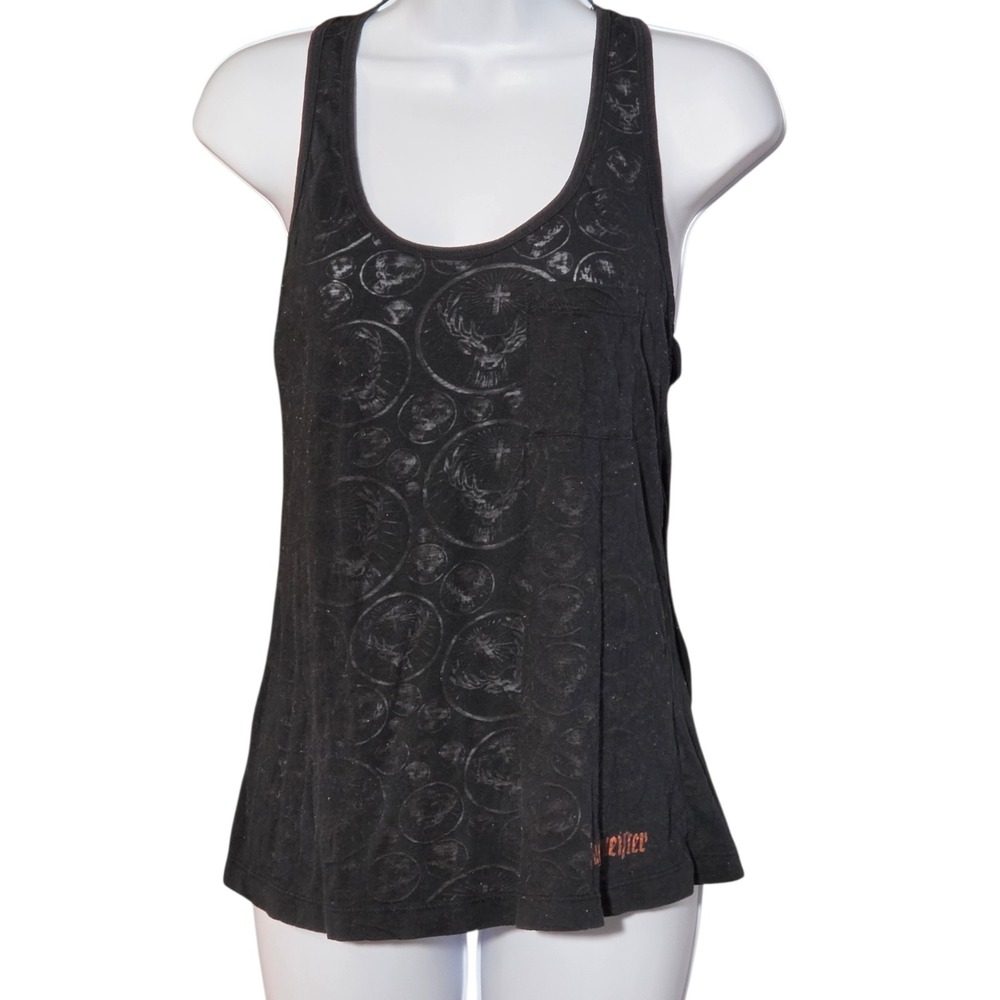 Jagermeister Womens Black Racerback Tank Top Burnout Logo Pocket Small